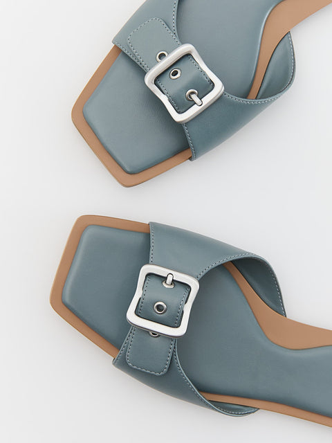 Reserved Women's Grey Leather flip-flops With A Decorative Buckle | Reserved In Lebanon