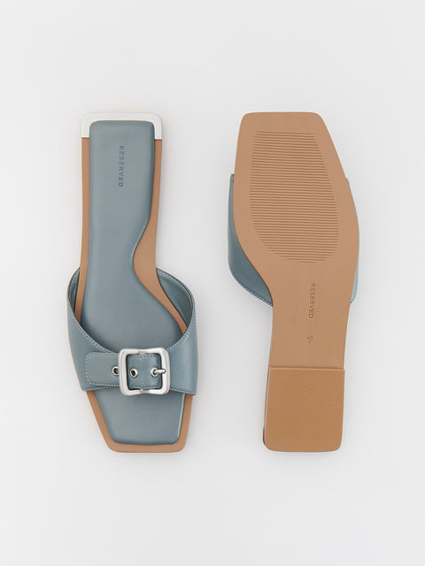 Reserved Women's Grey Leather flip-flops With A Decorative Buckle | Reserved In Lebanon