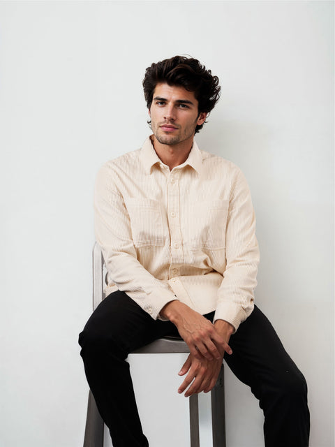 Celio Men's Off White Regular Fit Cotton Corduroy Shirt | Celio In Lebanon