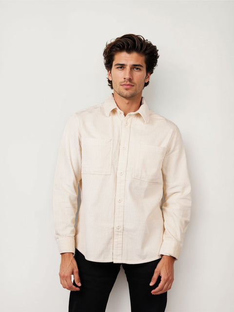 Celio Men's Off White Regular Fit Cotton Corduroy Shirt | Celio In Lebanon