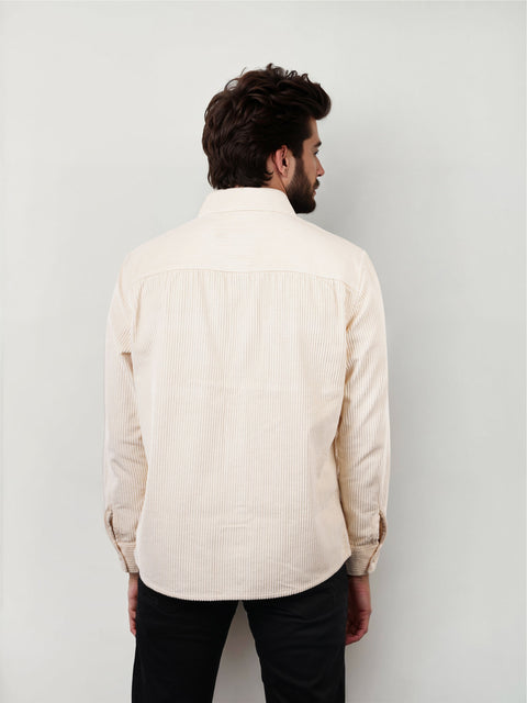 Celio Men's Off White Regular Fit Cotton Corduroy Shirt | Celio In Lebanon