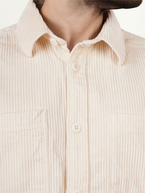 Celio Men's Off White Regular Fit Cotton Corduroy Shirt | Celio In Lebanon