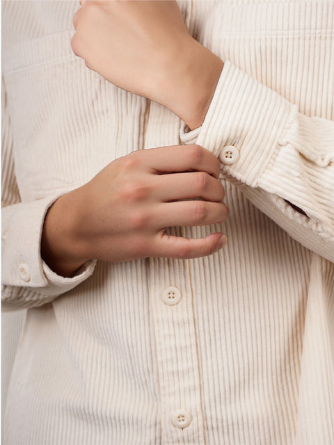 Celio Men's Off White Regular Fit Cotton Corduroy Shirt | Celio In Lebanon