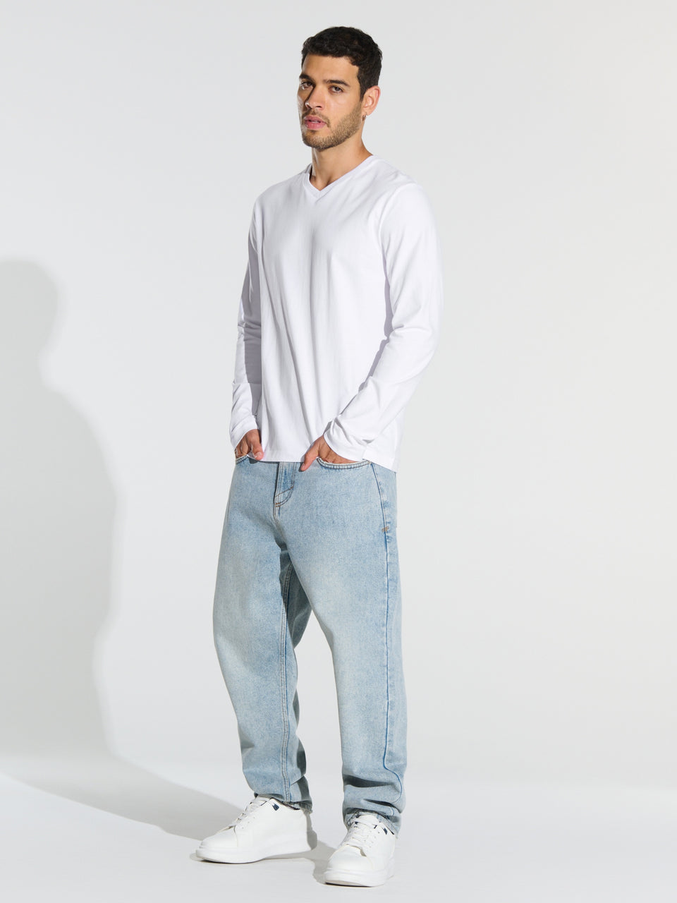 Sinsay Men's White V-Neck Long Sleeve Blouse | Sinsay In Lebanon