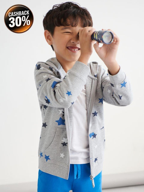 Sinsay Boy's Light Grey Zip Up Jacket With Star Print | Sinsay In Lebanon