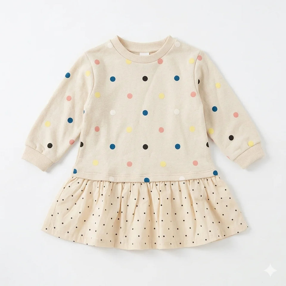 Zara Girl's Light Beige Polka Dots Long Sleeves Dress | Zara in Lebanon