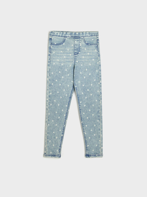 Sinsay Girl's Light Blue Heart Printed Pull-Up Jeans | Sinsay In Lebanon