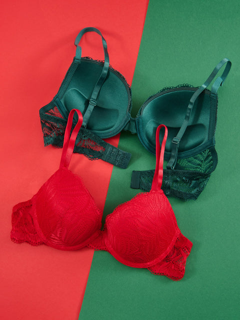 Sinsay Women's Dark Green/Red Lace Bras 2-Pack | Sinsay In Lebanon