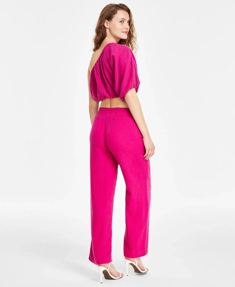 DKNY Jeans Women's Fuchsia One-Shoulder Cropped Top | DKNY In Lebanon