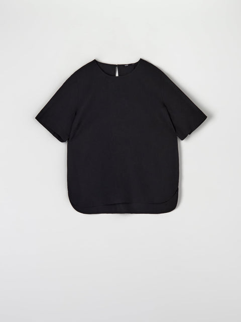 Black t-shirt on a light gray background