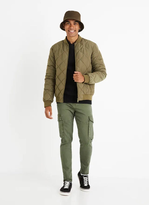 Celio Men's Khaki Green Quilted Bomber Jackets | Celio In Lebanon