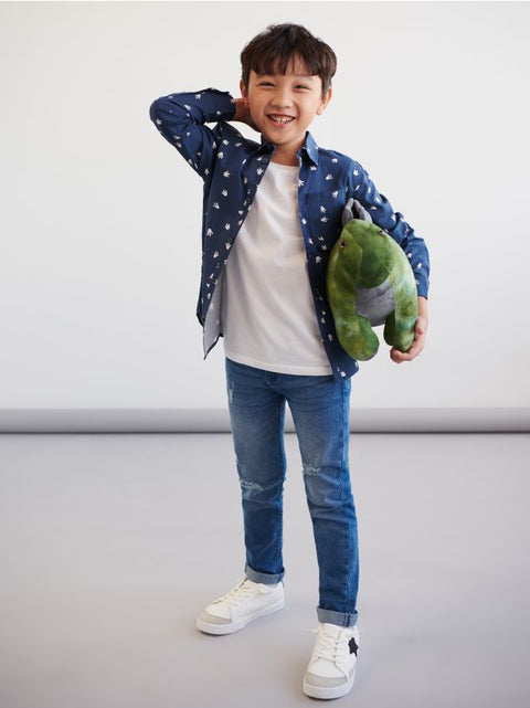Sinsay Boy's Navy Printed Long Sleeve Shirt | Sinsay In Lebanon