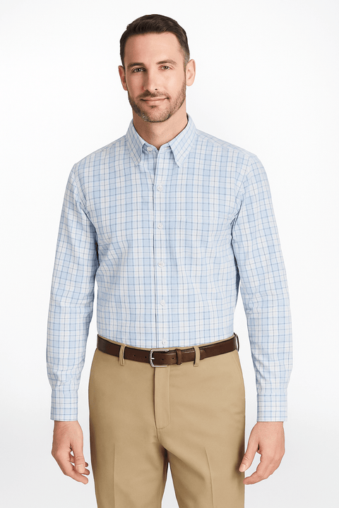 The Men's Store Men's Blue Plaid Slim Fit Button Down Casual Shirt | The Men's Store In Lebanon