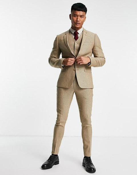 Asos Design Men's Beige Skinny Wool Mix Suit Trouser ANF2333