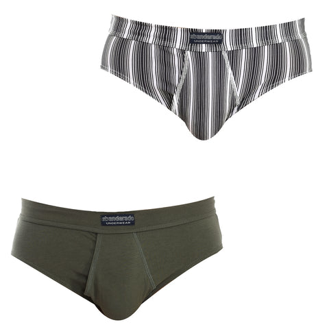 Abanderado Men's Olive Green /White lined Black Pack-2 Slips Sensitive breathable fabric Briefs  | Abanderado in Lebanon