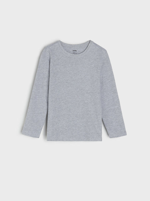 Gray long-sleeve shirt on a light gray background