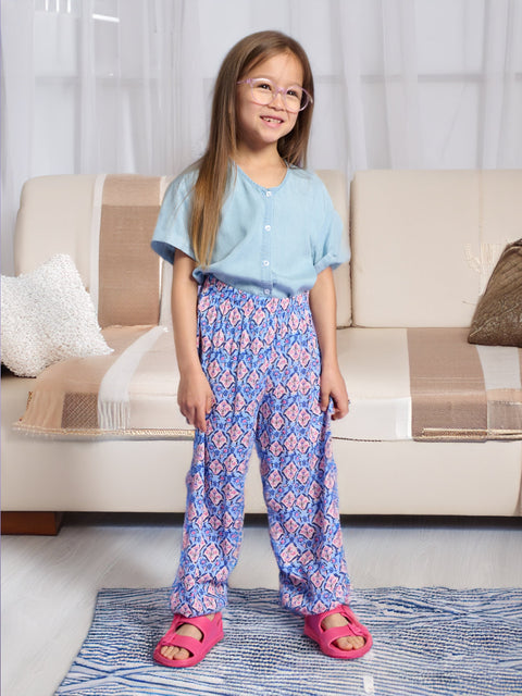 Sinsay Girl's Blue/Pink Trousers With All Over Print | Sinsay In Lebanon