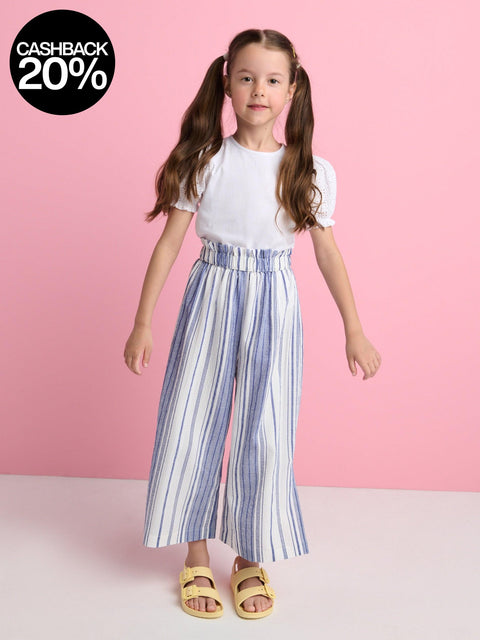 Sinsay Girl's White & Dark Blue Striped Wide Leg Pants | Sinsay In Lebanon