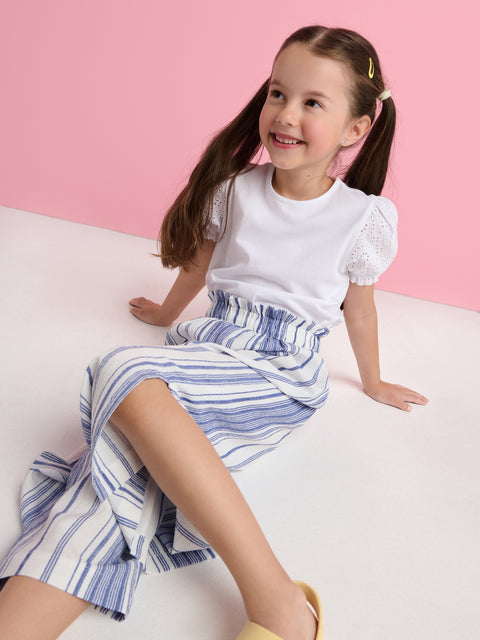 Sinsay Girl's White & Dark Blue Striped Wide Leg Pants | Sinsay In Lebanon