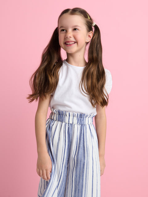 Sinsay Girl's White & Dark Blue Striped Wide Leg Pants | Sinsay In Lebanon
