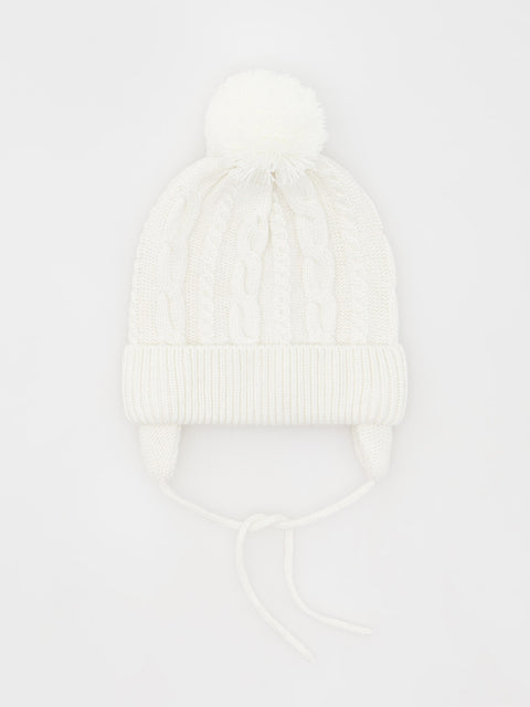 Reserved Baby Girl's White Beanie With Tie Straps | Reserved In Lebanon