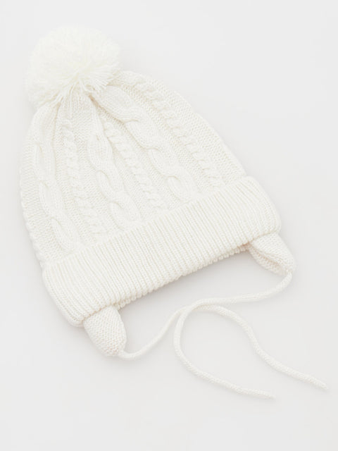 Reserved Baby Girl's White Beanie With Tie Straps | Reserved In Lebanon