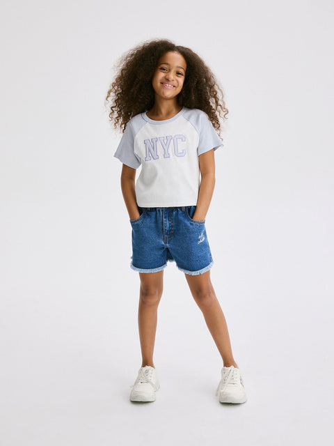 Reserved Girl's Blue Denim Shorts With Embroidery | Reserved In Lebanon