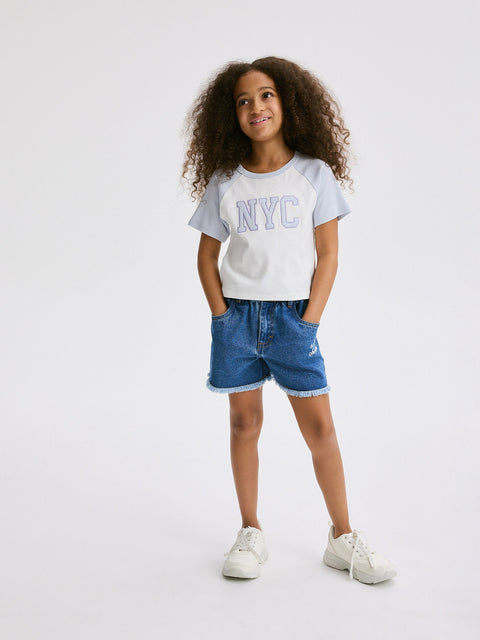 Reserved Girl's Blue Denim Shorts With Embroidery | Reserved In Lebanon