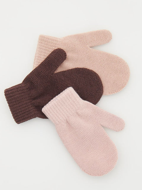Pair of brown and pink mittens on a white background