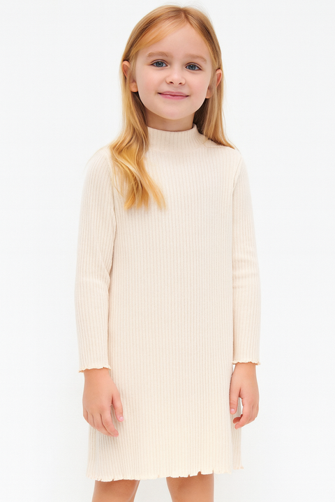 Reserved Girl's Beige Rib Knit Viscose Blend Dress | Reserved In Lebanon