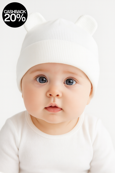 Reserved Baby Girl's White Beanie With Ears | Reserved In Lebanon