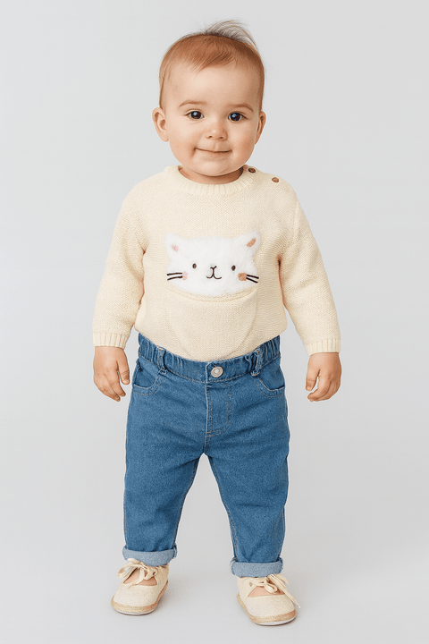 Sinsay Baby Girl's  Beige Printed Long Sleeve Knitted Sweater | Sinsay In Lebanon