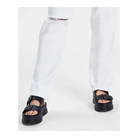 Tinseltown Women's White  Relaxed Ripped Straight-Leg Jeans |Tinseltown in Lebanon