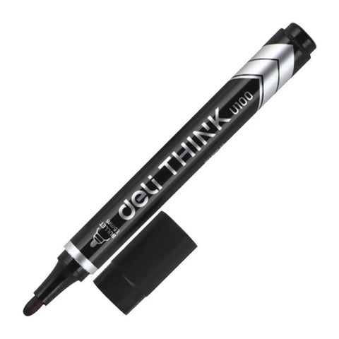 Black marker pen with 'deli THINK' branding on a white background