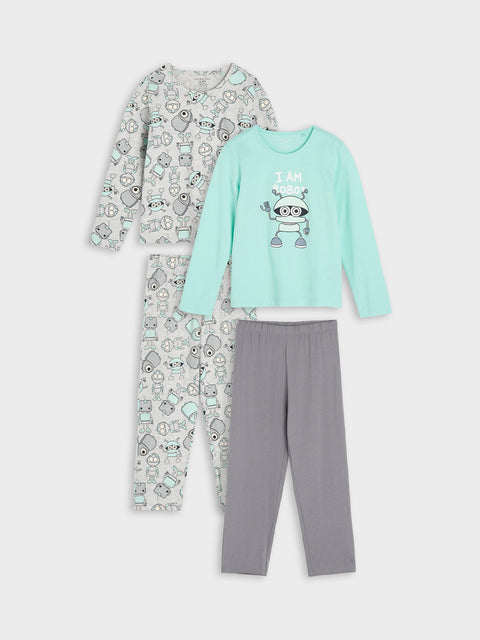 Sinsay Boy's Green & Gray Printed 2 Pack Pajama Set |Sinsay In Lebanon