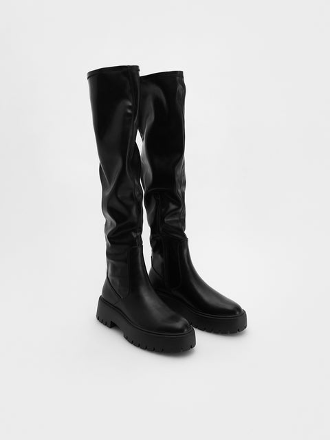 Reserved Women's Black High Boots Made Of Imitation Leather | Reserved In Lebanon