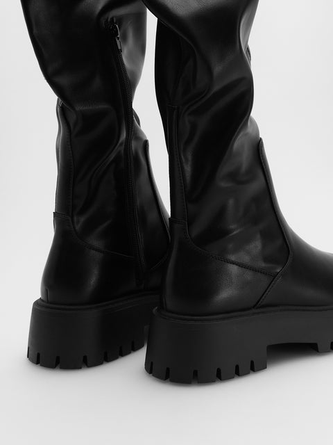 Reserved Women's Black High Boots Made Of Imitation Leather | Reserved In Lebanon