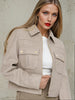 Sinsay Women's Beige Taupe Marl Cropped Zip-Up Jacket | Sinsay in Lebanon