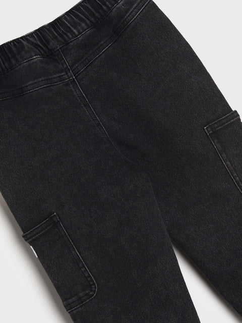 Black cargo pants on a light gray background