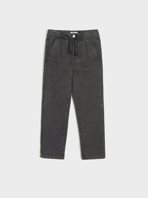 Black pants on a light gray background
