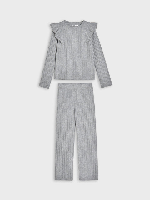 Sinsay Girl's Dark Gray Casual Set Of Pants With Long Sleeve Blouse | Sinsay In Lebanon