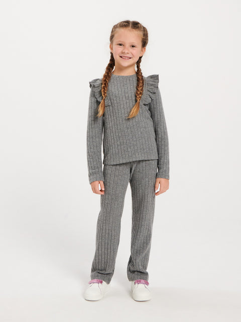 Sinsay Girl's Dark Gray Casual Set Of Pants With Long Sleeve Blouse | Sinsay In Lebanon