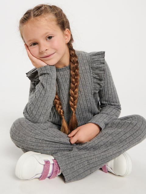 Sinsay Girl's Dark Gray Casual Set Of Pants With Long Sleeve Blouse | Sinsay In Lebanon