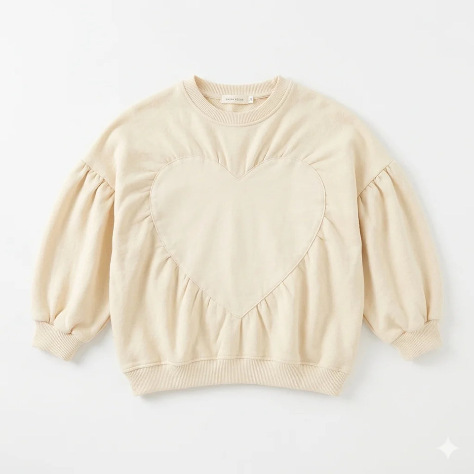 Zara Baby Girl's Light Beige Heart Graphic Sweatshirt With Puff Sleeves | Zara In Lebanon