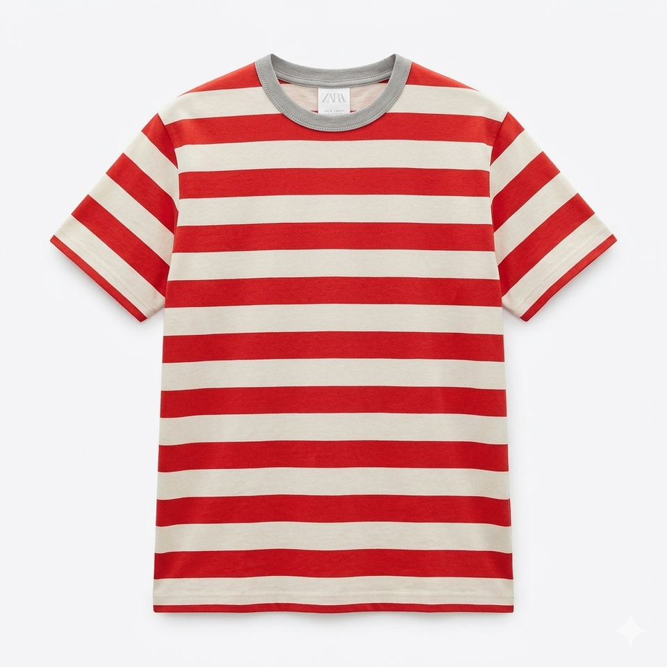 Zara Boy's White & Red Striped Crew Neck T-Shirts | Zara In Lebanon