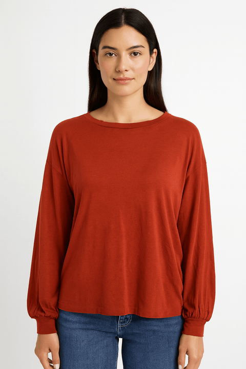 Zabaione Women's Brick Puff Sleeve Blouse |Zabaione In Lebanon