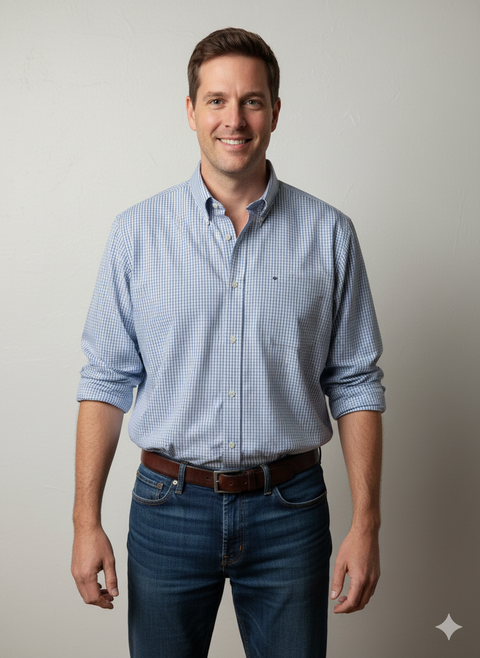 Chaps Men's White & Blue Regulars Fit Stretch Collar Long Sleeves Shirt| Chaps In Lebanon