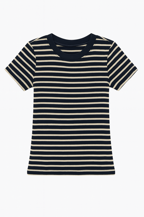 POMPdeLUX Girl's Navy Stiped Short-Sleeve T-shirt | POMPdeLUX in Lebanon