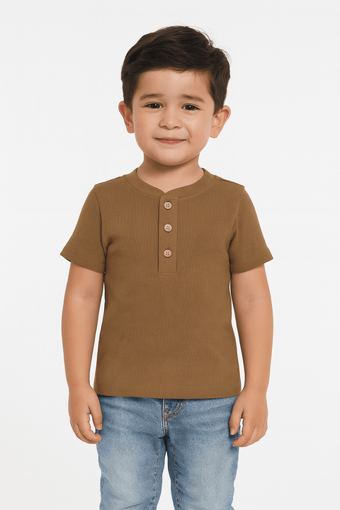 POMPdeLUX Boy's Brown Houston Henley Short-Sleeve T-Shirt |POMPdeLUX in Lebanon
