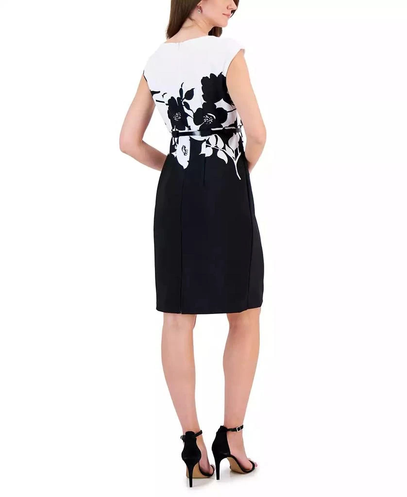 Connected Apparel Women's Black/White Scuba-Crepe Cap-Sleeve Sheath  Dress| Connected Apparel in Lebanon